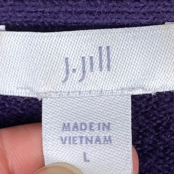 J. Jill Large 12 14 Sweater Pullover Dark Purple Front Pockets Flowy Cotton - Picture 3 of 4